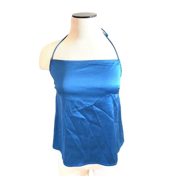 By The Way Brenda Satin Teal Halter Top Open Back - Picture 3 of 6